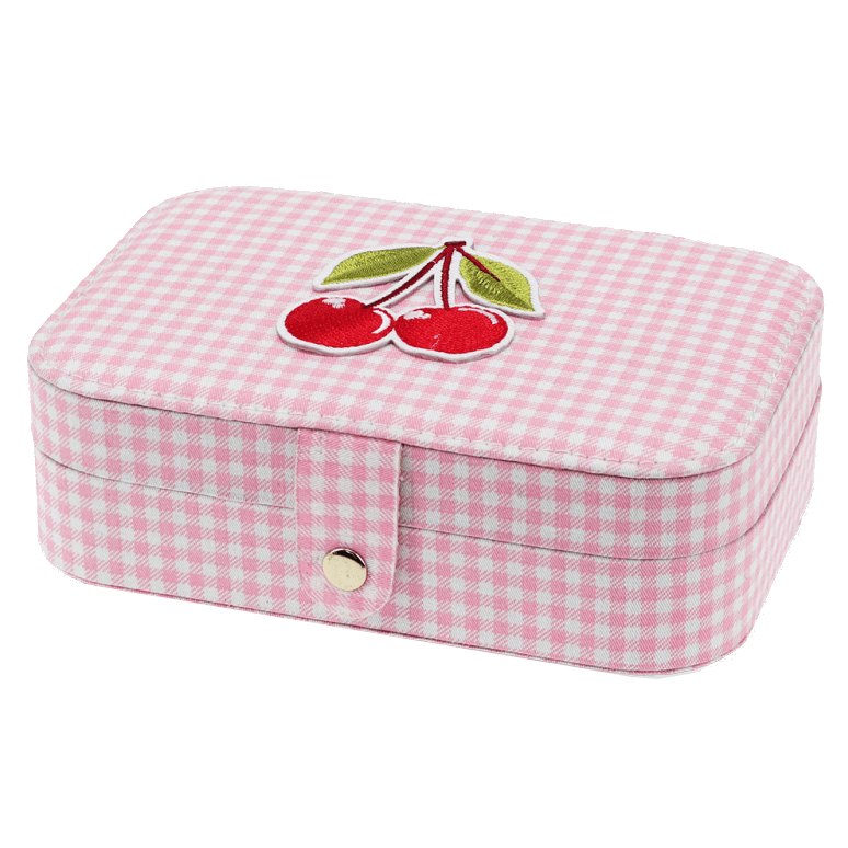 Jewellery Box Pink Gingham Cherry 31762 side