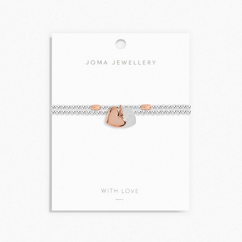 Joma Jewellery 6388 Lila Heart Silver & Rose Gold Bracelet on card