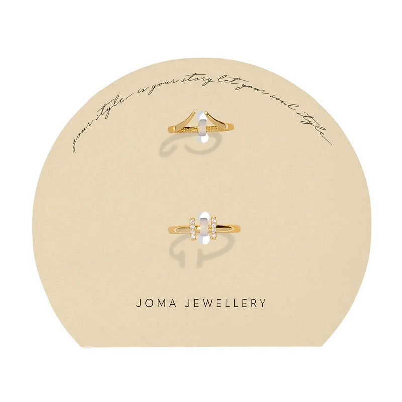 Joma Jewellery 8483 Soul Shine Ring Stack CZ T Bar Set of 2 Gold Plate main