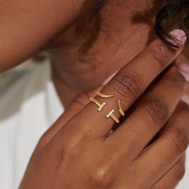 Joma Jewellery 8483 Soul Shine Ring Stack CZ T Bar Set of 2 Gold Plate model