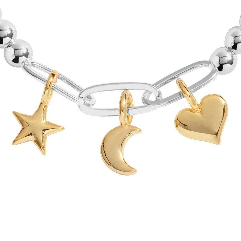 Joma Jewellery 9366 Celestial Charms Bracelet Bar Silver & Gold Plated detail