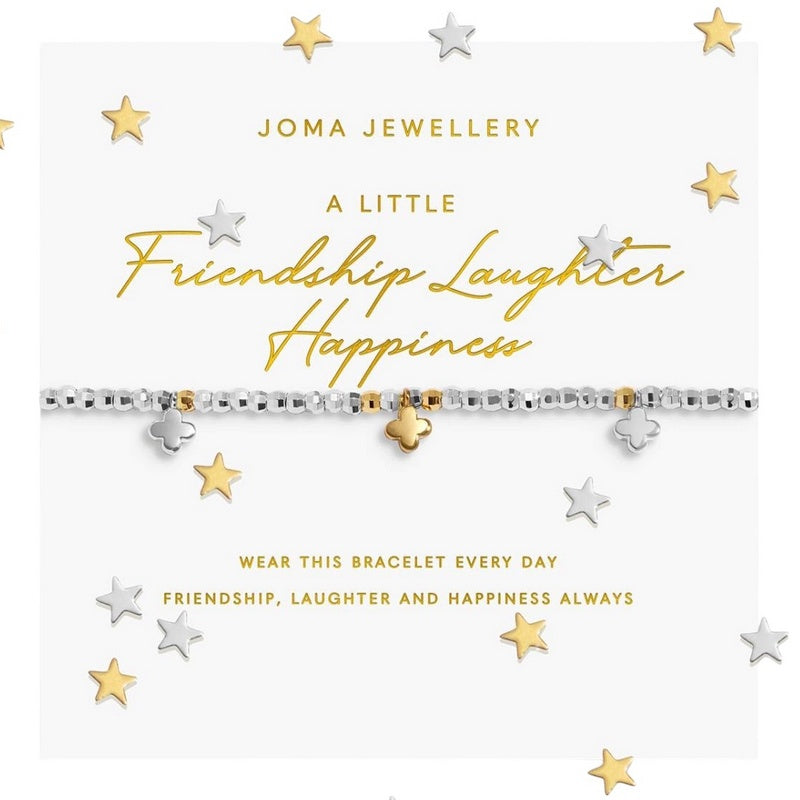 Joma Jewellery A Little Friendship Laughter Happiness Bracelet Silver and Gold 10291 on card
