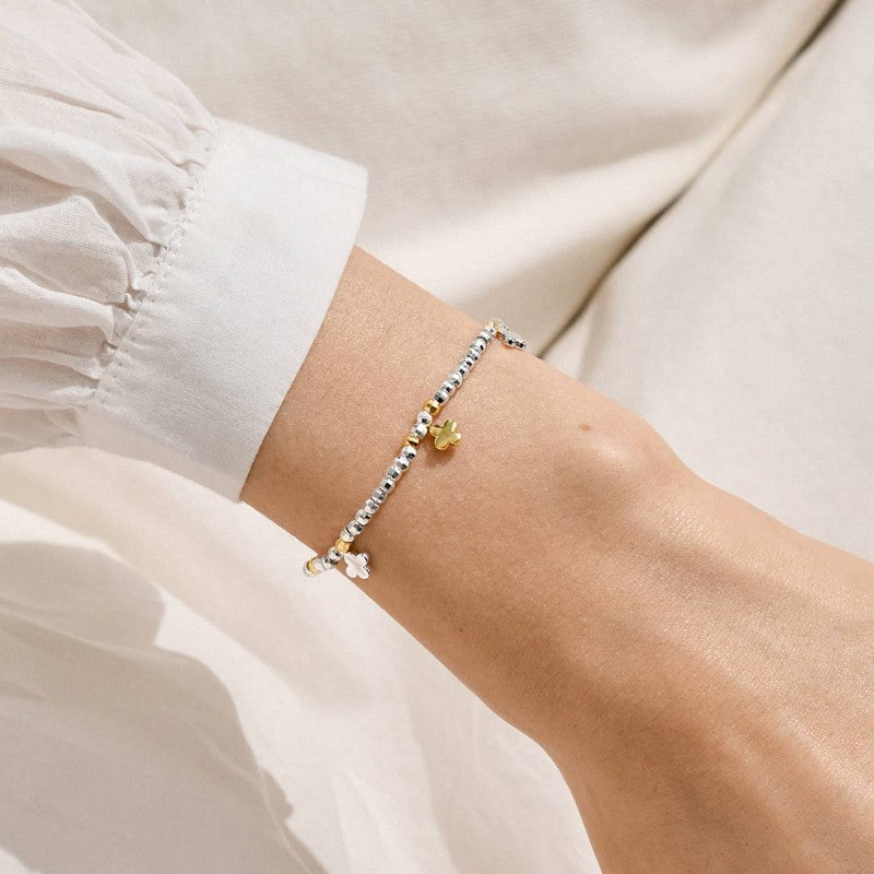 Joma Jewellery A Little Friendship Laughter Happiness Bracelet Silver and Gold 10291 on model