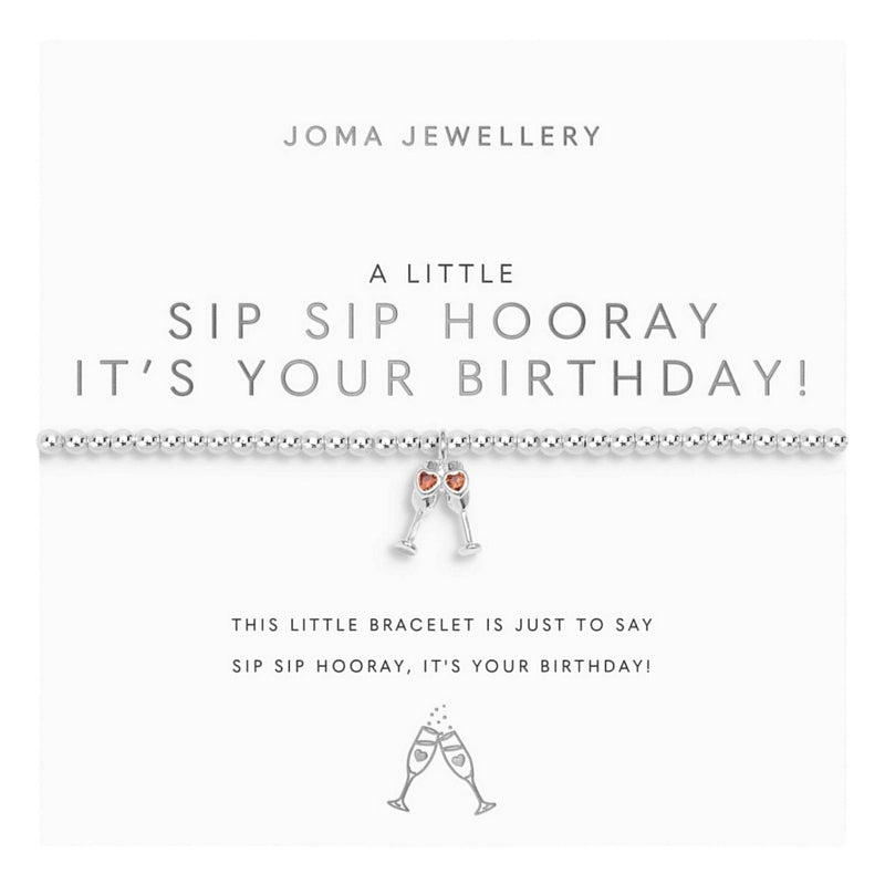 Joma Jewellery A Little Sip Sip Hooray It's Your Birthday Bracelet 9500 on display card