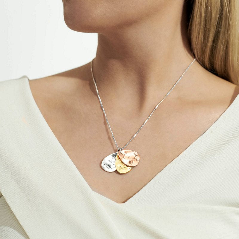 Joma Jewellery Affirmation Discs Mindfulness Necklace 5664 on model