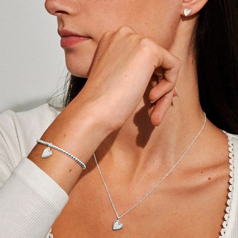 Joma Jewellery Celebration Stack Gift Set With Love Bracelet Necklace and Earrings 9849 on model