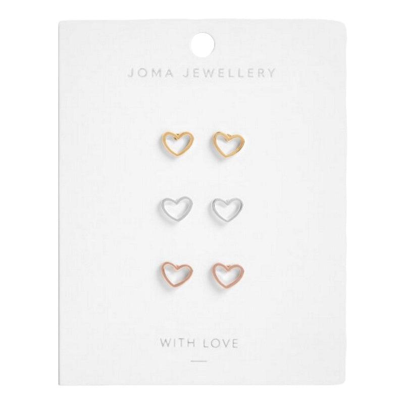 Joma Jewellery Florence Heart Earring Trio 5892 on card