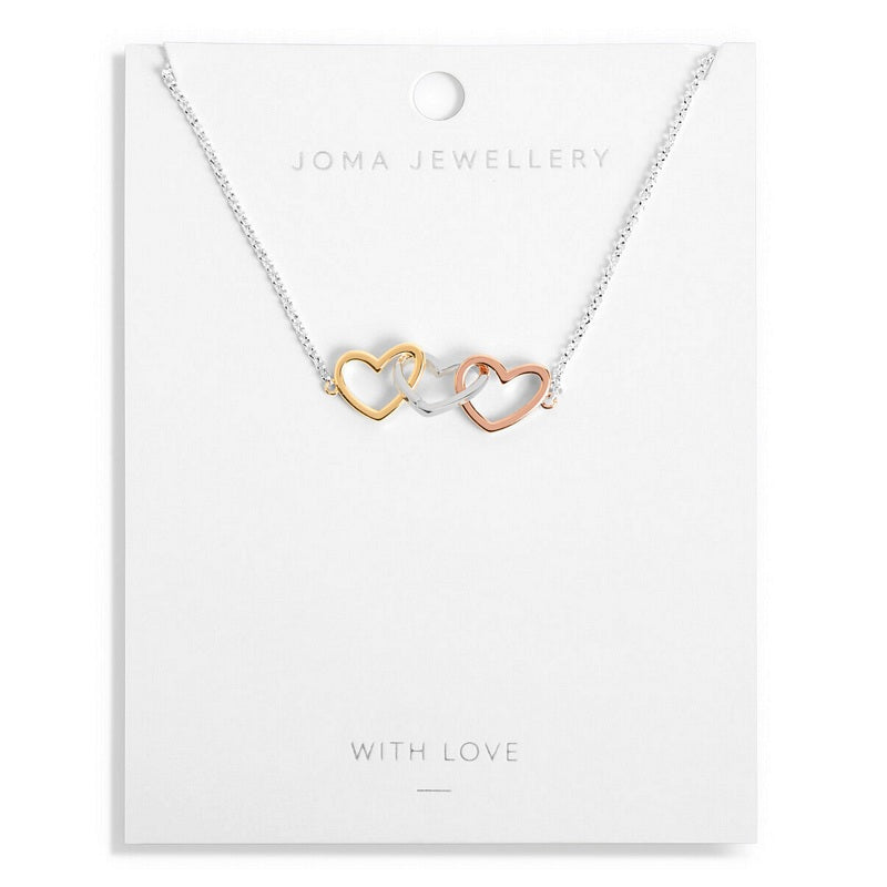 Joma Jewellery Florence Linked Hearts Necklace 5890 on card