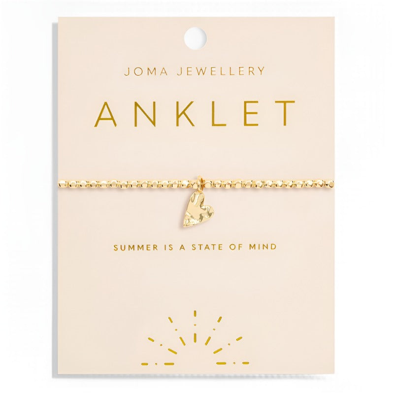 Joma Jewellery Hammered Heart Gold Anklet 6950 main