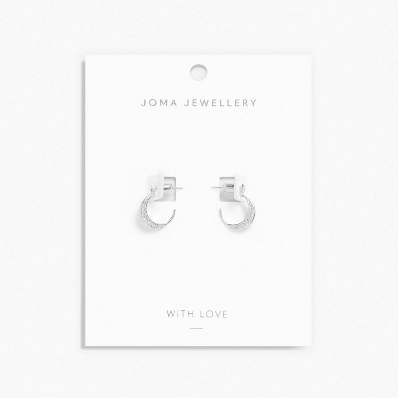 Joma Jewellery Moon Silver Hoop Earrings 6398 on card