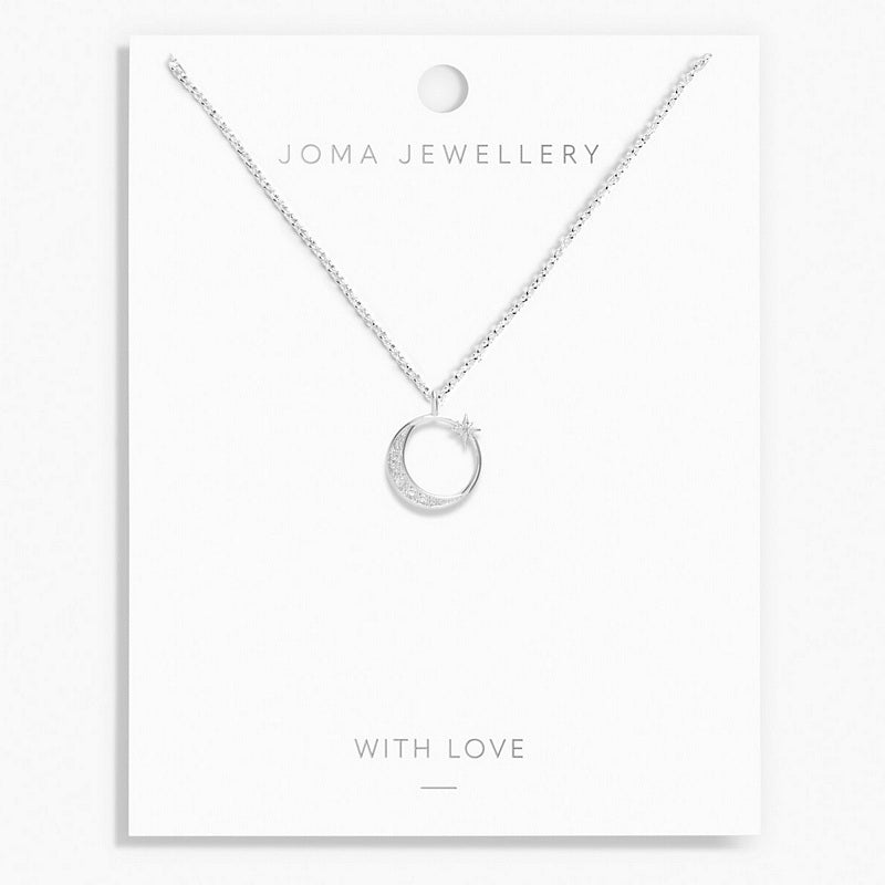 Joma Jewellery Moon Silver Necklace 6396 on card