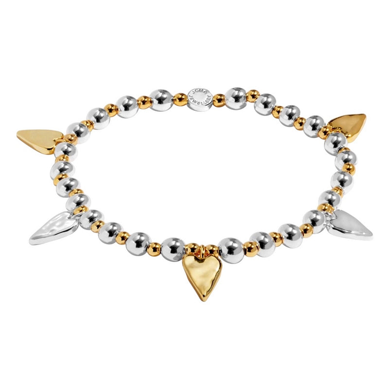 Joma Jewellery Reva Textured Hearts Bracelet Silver and Gold 10035 main
