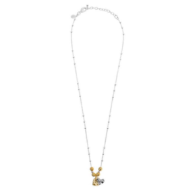 Joma Jewellery Reva Textured Offset Hearts Necklace Silver and Gold 10036 main