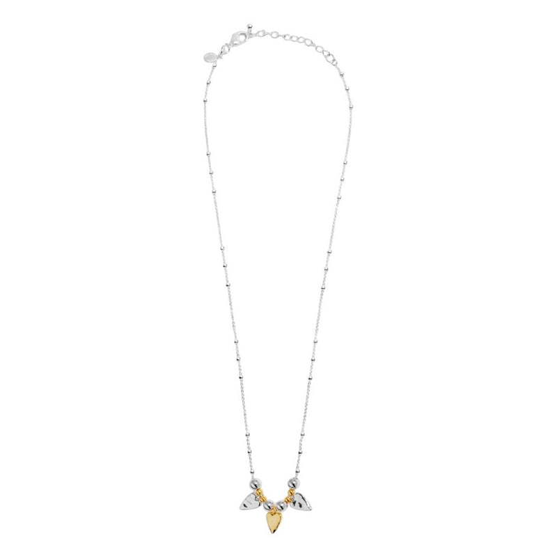 Joma Jewellery Reva Triple Textured Hearts Necklace Silver and Gold 10034 main
