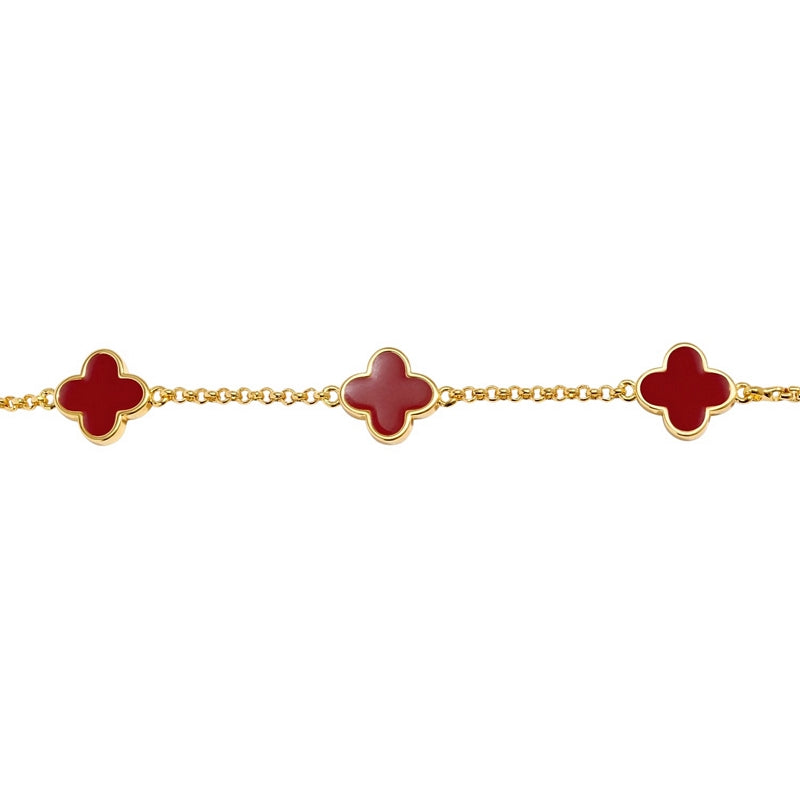 Joma Jewellery Signature Clover Collection Red Clover Bracelet Gold 10576 detail