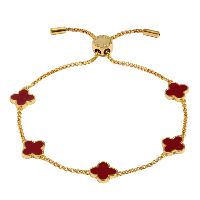 Joma Jewellery Signature Clover Collection Red Clover Bracelet Gold 10576 main