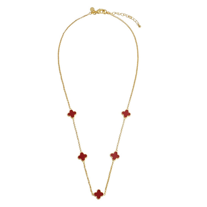 Joma Jewellery Signature Clover Collection Red Clover Necklace Gold 10575 full-length