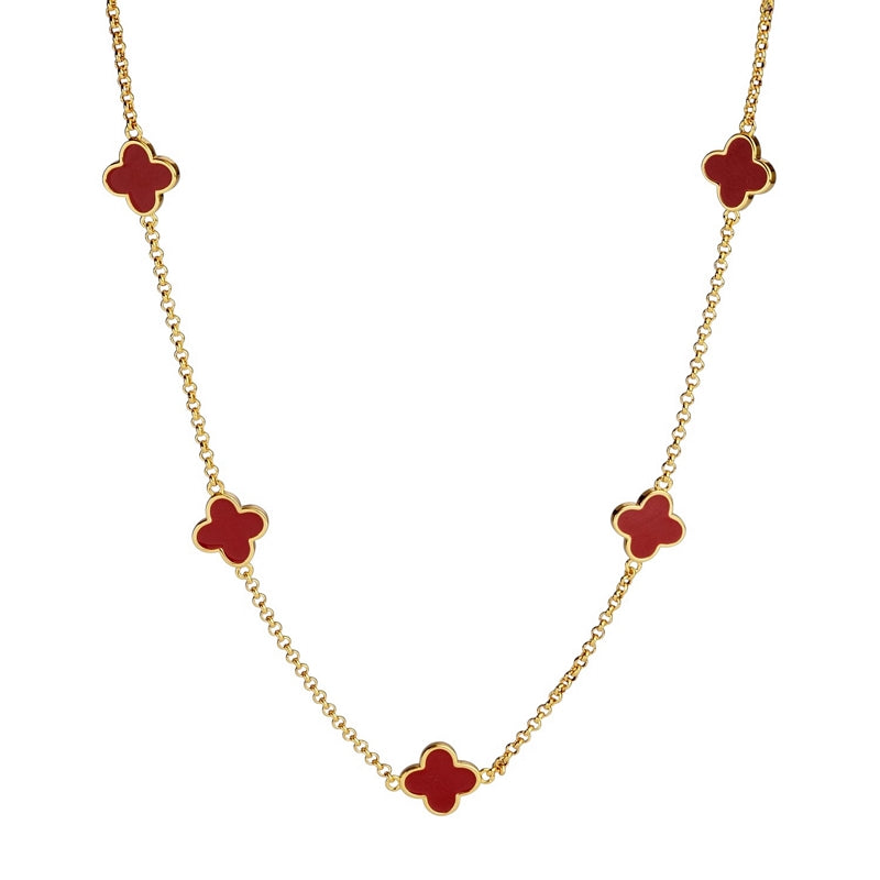 Joma Jewellery Signature Clover Collection Red Clover Necklace Gold 10575 main
