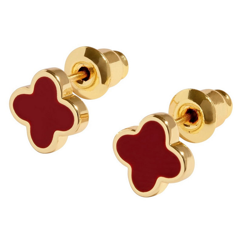 Joma Jewellery Signature Clover Collection Red Clover Stud Earrings Gold 10577 main
