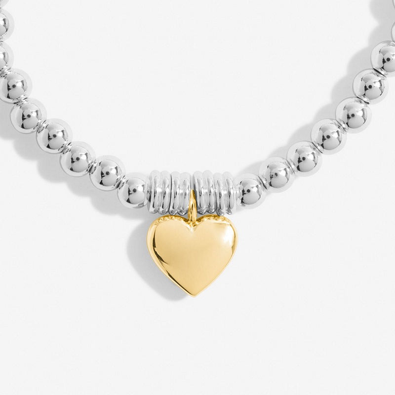 Joma Jewellery Silver Bracelet Bar Gold Heart 7211  close up