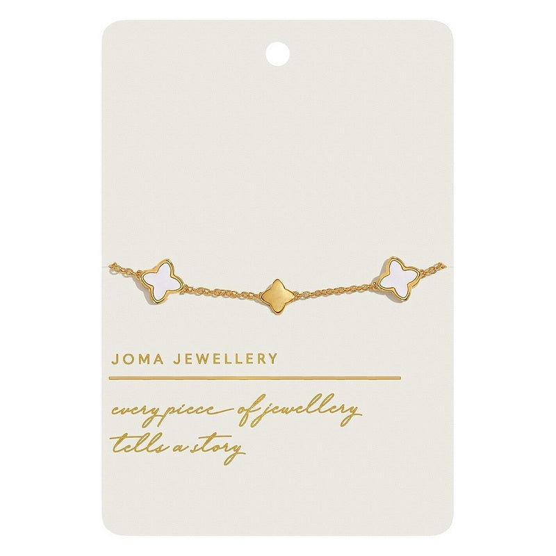 Joma Jewellery Style Stories Mother Of Pearl Clover Gold Bracelet 9203 on card