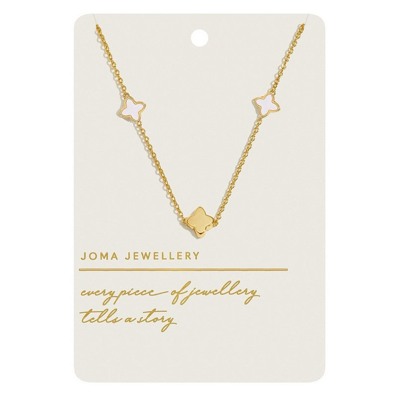 Joma Jewellery Style Stories Mother Of Pearl Clover Necklace 9202 on card