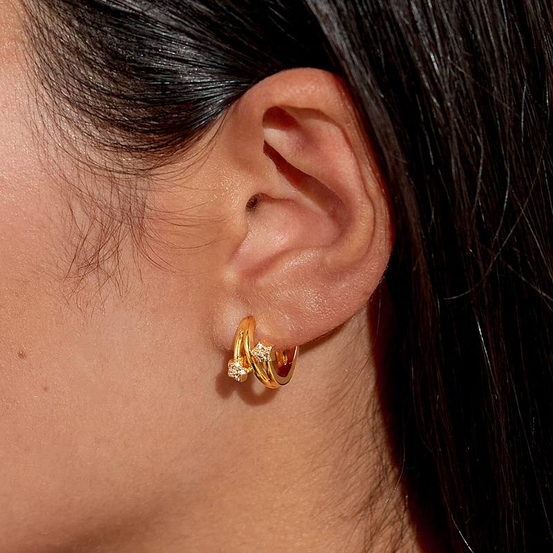 Joma Jewellery Style Stories Stars Hoop Earrings Gold Plate 9208 on model