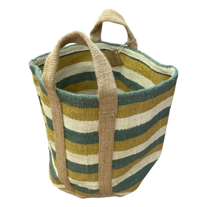 Jute Storage Basket Olive Saffron Stripes main