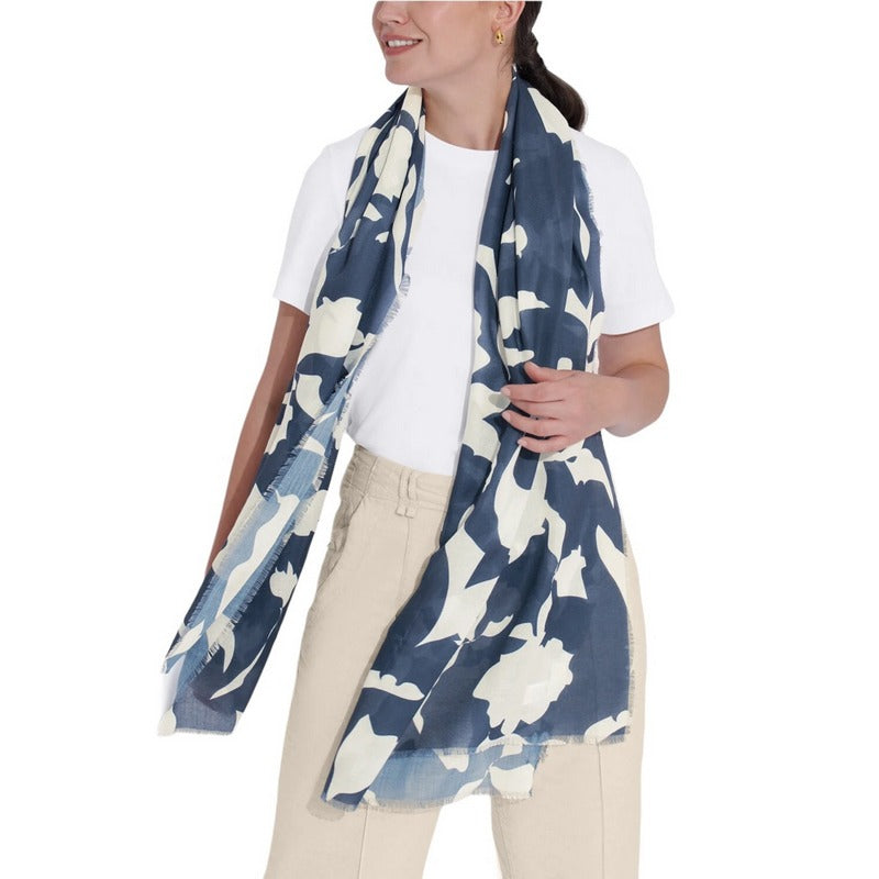 Katie Loxton Abstract Floral Printed Scarf in Navy And Off White KLS559 on model