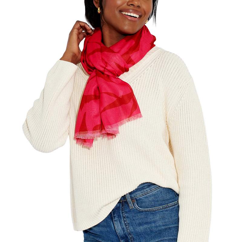 Katie Loxton Abstract Flower Scarf In Fuchsia KLS498 on model