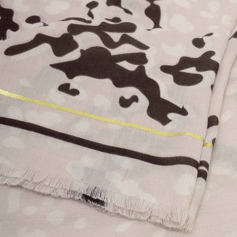 Katie Loxton Animal Print Foil Scarf in Light Taupe, Chocolate and Gold KLS764 close-up
