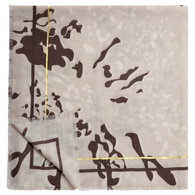 Katie Loxton Animal Print Foil Scarf in Light Taupe, Chocolate and Gold KLS764 folded