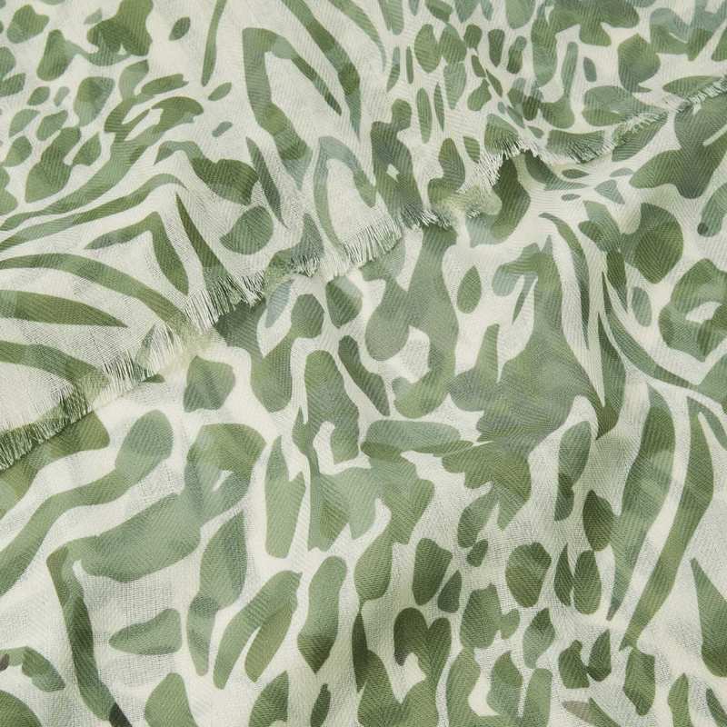 Katie Loxton Animal Print Scarf in Off White & Olive KLS496 fabric detail