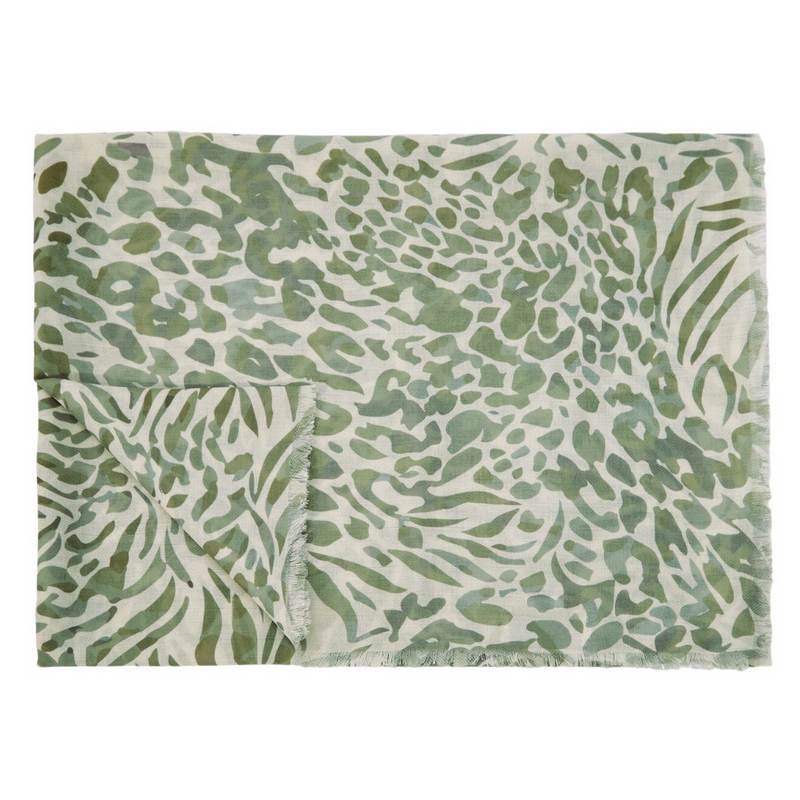 Katie Loxton Animal Print Scarf in Off White & Olive KLS496 folded
