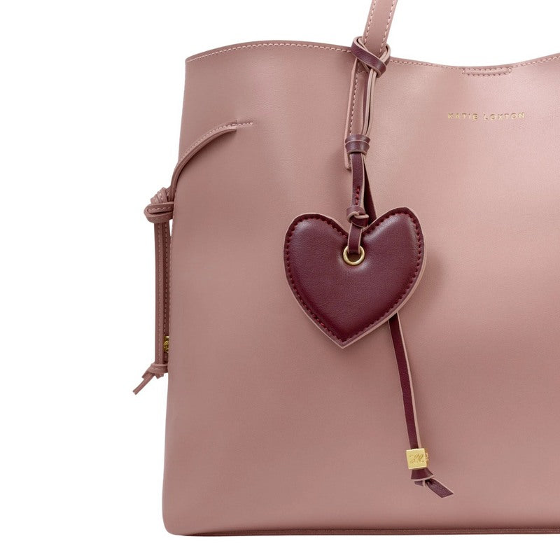 Katie Loxton Armour Heart Bag Charm Cherry KLB4601 on bag