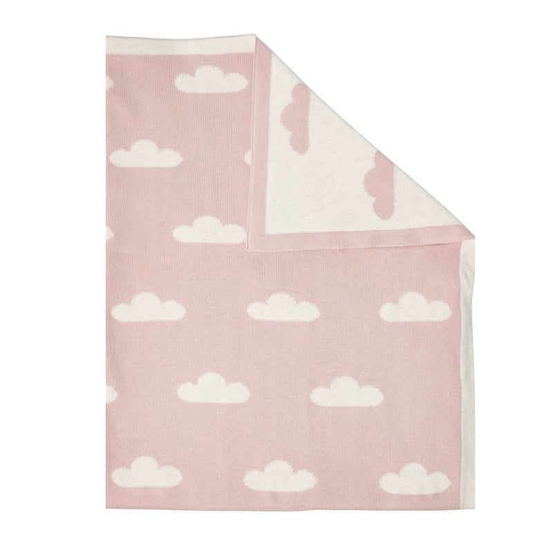 Katie Loxton Baby Blanket Printed Cloud Pink & Off White BA0124 folded