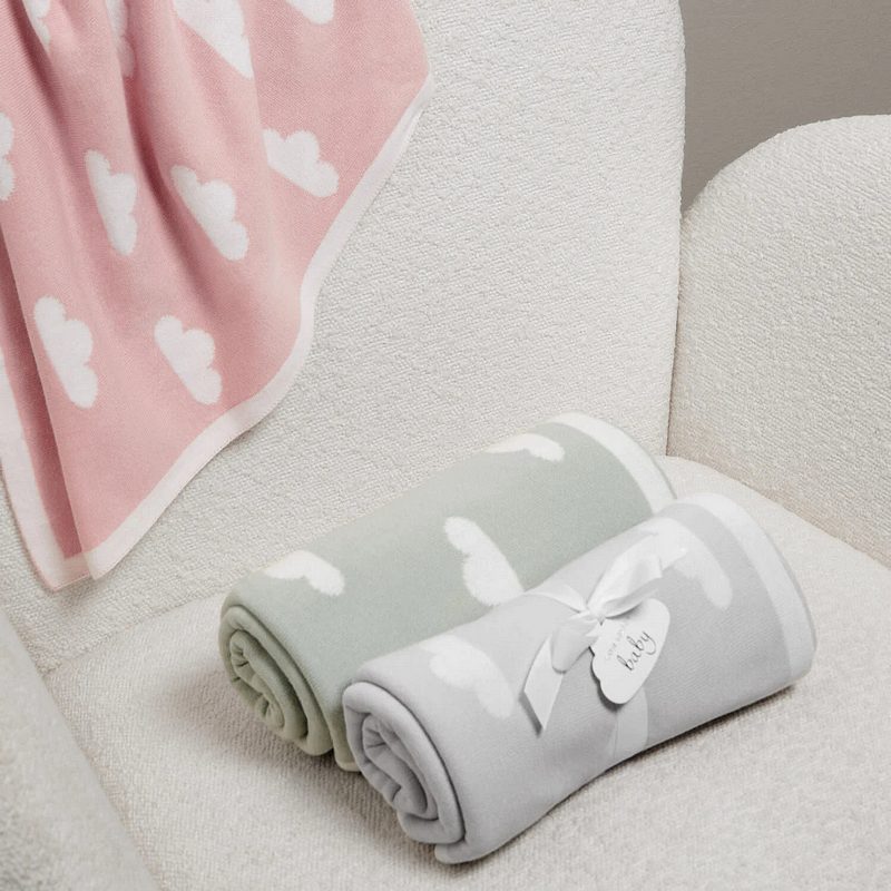 Katie Loxton Baby Blanket Printed Cloud Sage and Off White BA0125 lifestyle