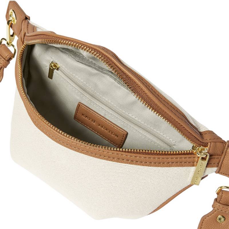 Katie Loxton Capri Canvas Belt Bag in Tan and Off White KLB3382 open