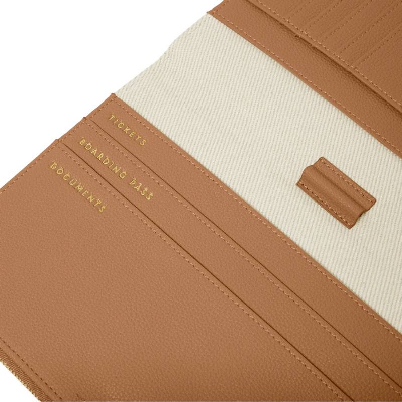 Katie Loxton Capri Canvas Document Holder Tan and Off White KLB3385 detail