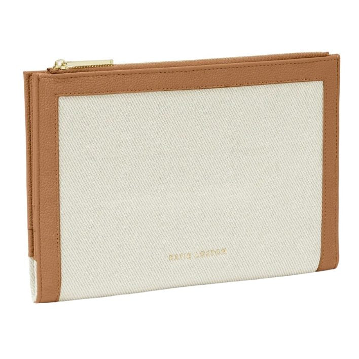 Katie Loxton Capri Canvas Document Holder Tan and Off White KLB3385 front