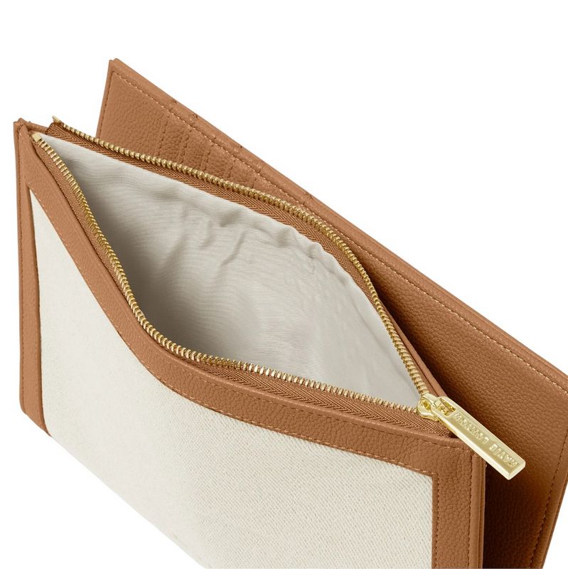 Katie Loxton Capri Canvas Document Holder Tan and Off White KLB3385 open