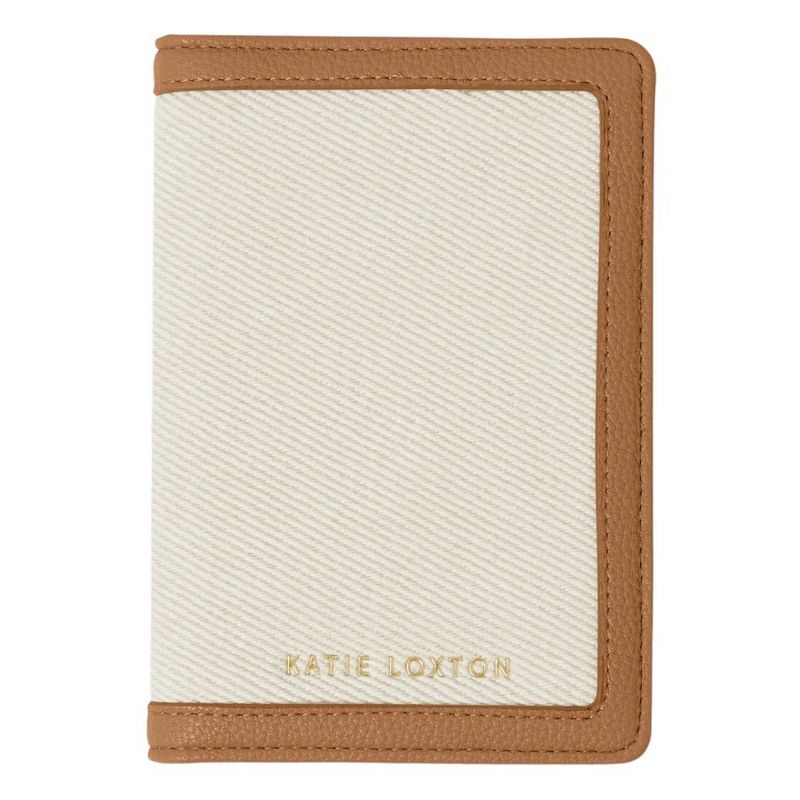 Katie Loxton Capri Canvas Passport Holder Tan and Off White KLB3384 front