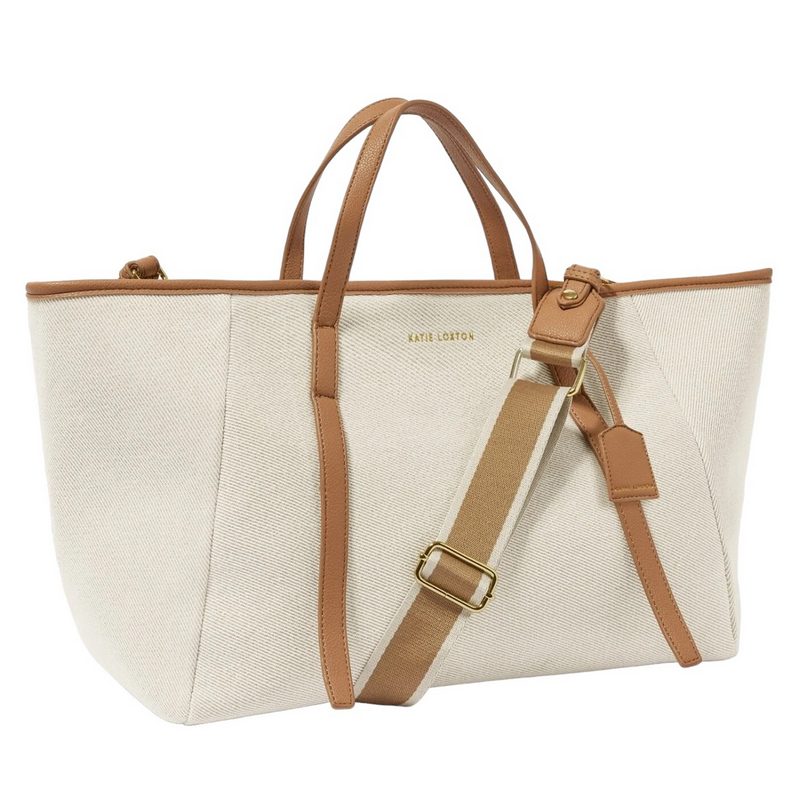 Katie Loxton Capri Canvas Tote Bag in Tan and Off White KLB3380 front