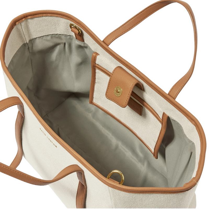 Katie Loxton Capri Canvas Tote Bag in Tan and Off White KLB3380 inside