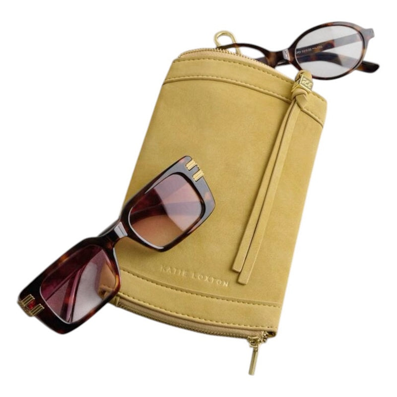 Katie Loxton Duo Glasses Case Butter Yellow Suedette KLB4558 with glasses