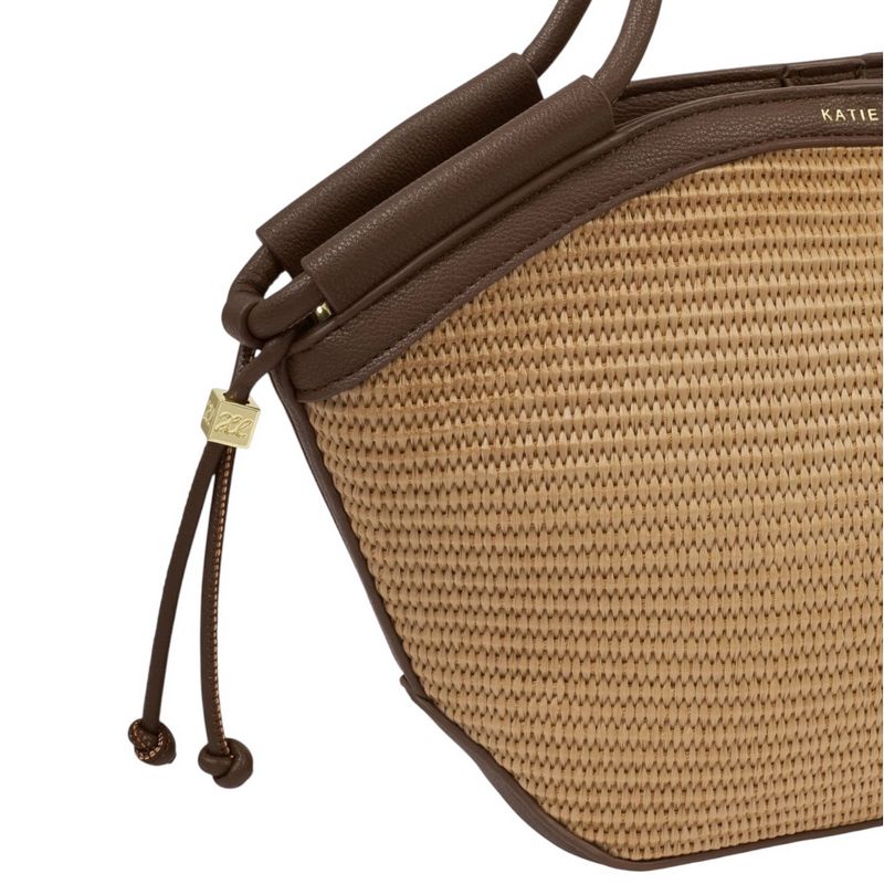Katie Loxton Florence Mini Tote Bag Natural Raffia Bitter Chocolate KLB4451 detail