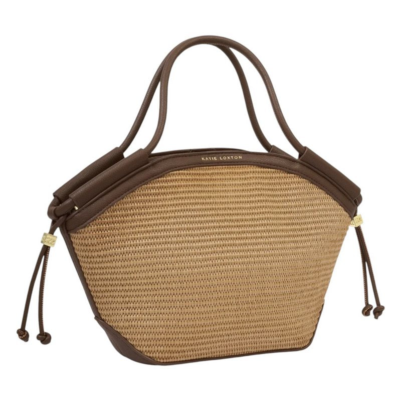 Katie Loxton Florence Mini Tote Bag Natural Raffia Bitter Chocolate KLB4451 side