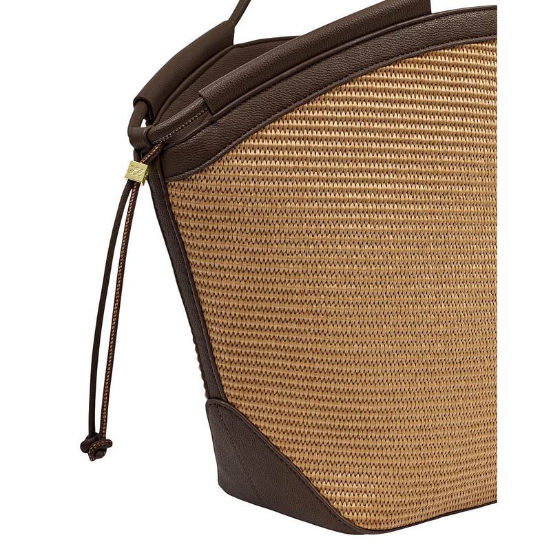 Katie Loxton Florence Tote Bag Natural Raffia Bitter Chocolate KLB4453 detail