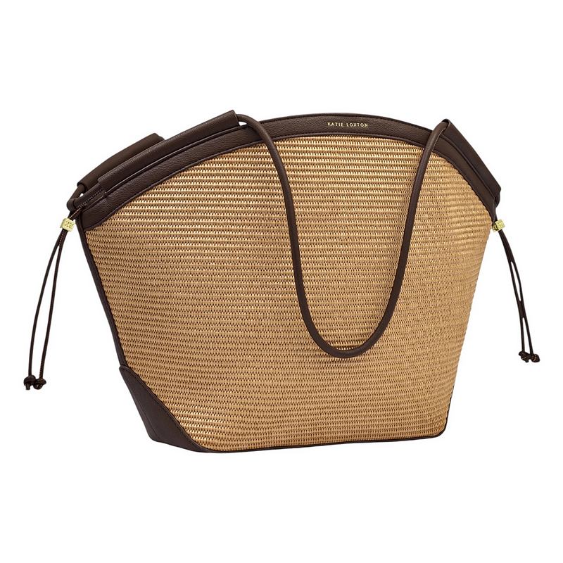 Katie Loxton Florence Tote Bag Natural Raffia Bitter Chocolate KLB4453 side