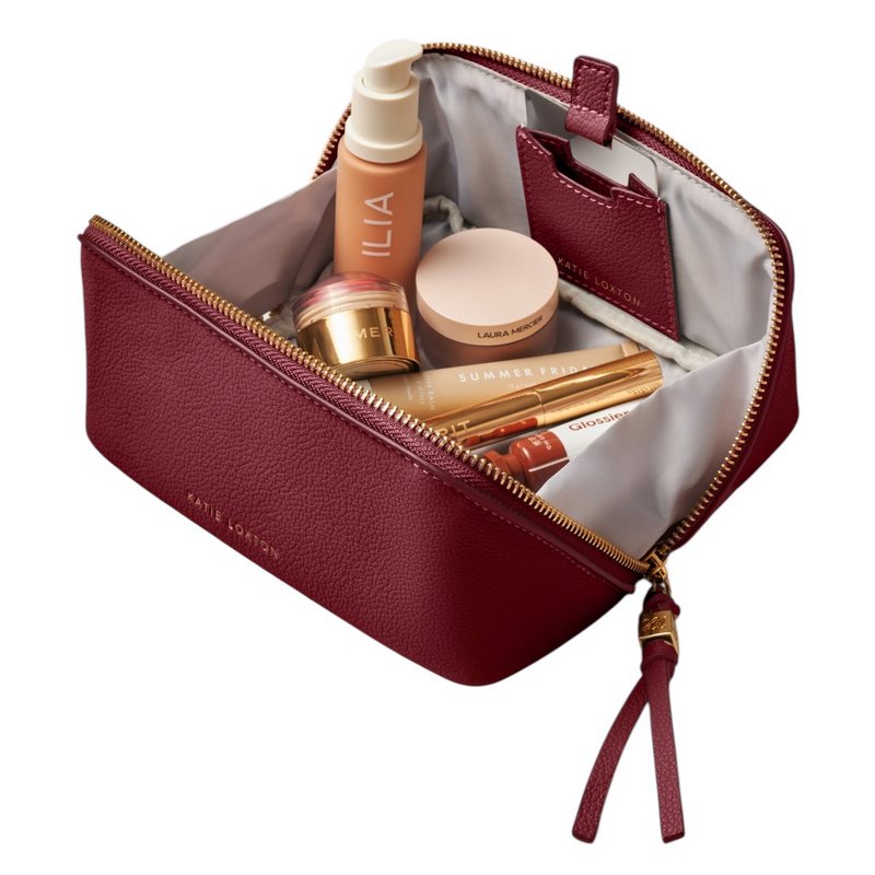 Katie Loxton Fold-Out Mirror Make Up Bag Cherry KLB4296 in use